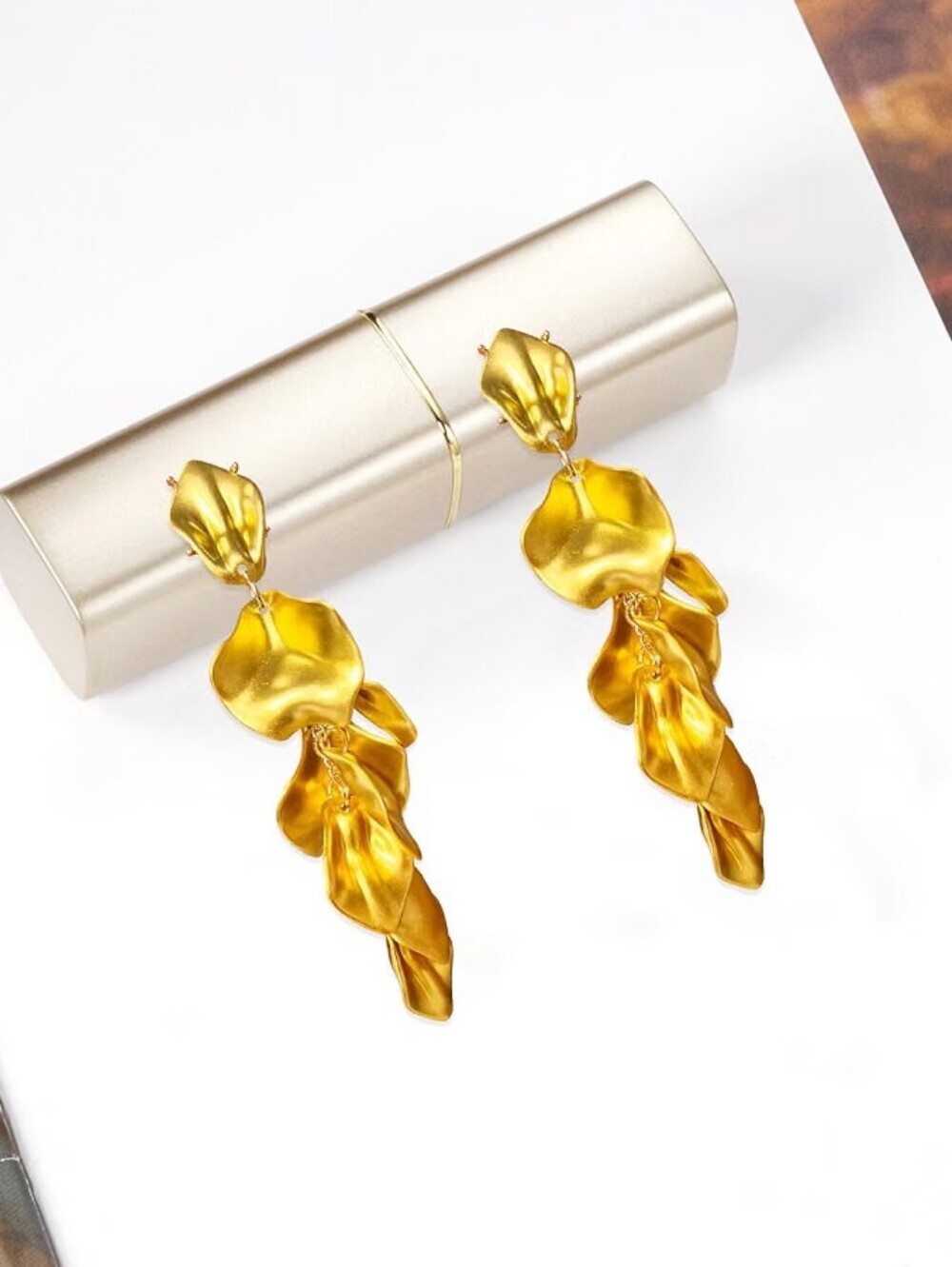 Long Acrylic Rose Petal Earrings Dangle Drop Statement